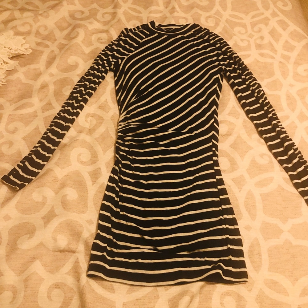 Guess Black and White striped  body con dress